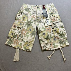 Z Brand Cargo Shorts‎ Mens 28 Beige Floral Pocketed Belted Button Zip Men.